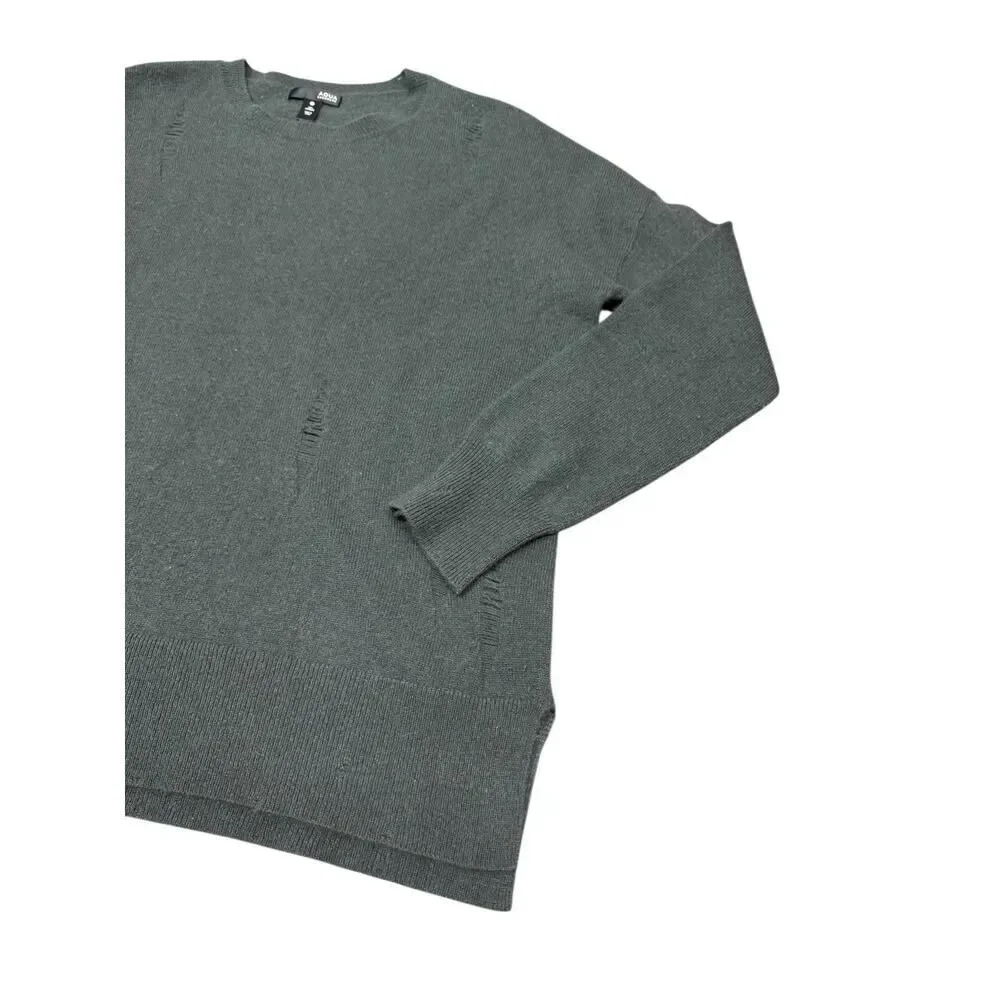 AQUA 100% Cashmere Distressed Sweater XS Green Slouchy Pullover Soft Knit - Picture 5 of 11